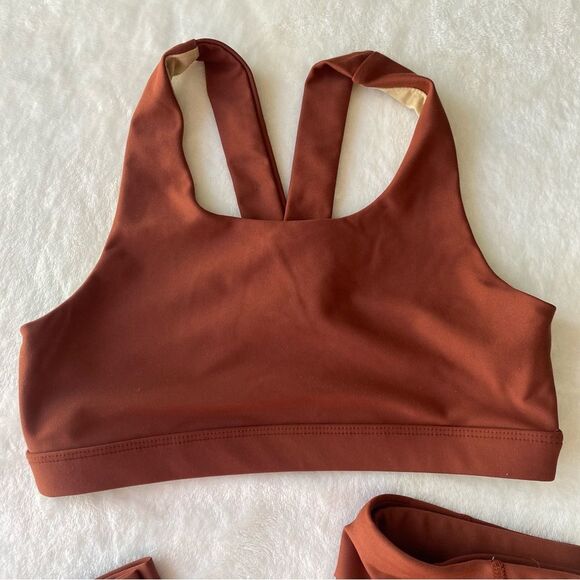 Old Navy PowerSoft Leggings and Sports Bra Set Rust 10/12 activewear workout - Picture 2 of 13